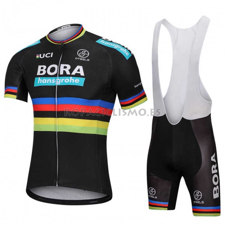 2018 Maillot Uci Mondo Campione Bora Tirantes Mangas Cortas Negr